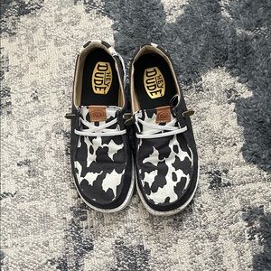 Hey Dude Kids Black and White Cow Print Sneakers